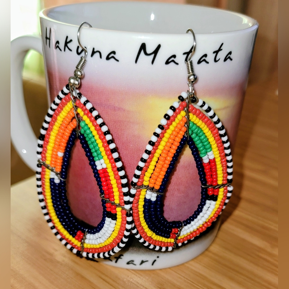 Colorful Maasai Beaded Teardrop Earrings